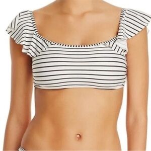Vince Camuto Black & White Striped Ruffle-Sleeve Crop Top